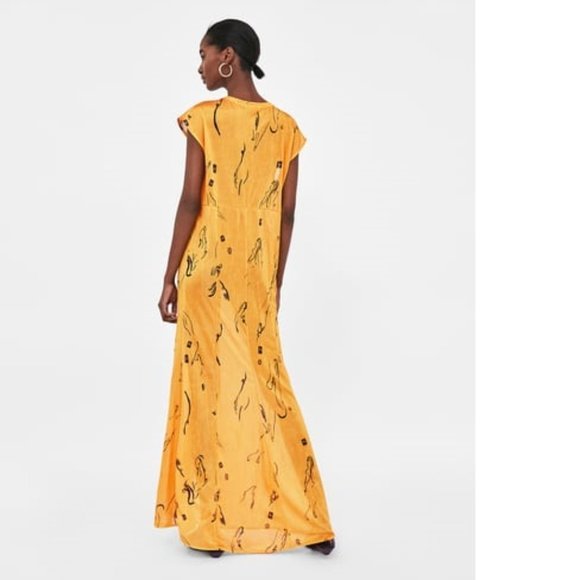 Zara canary yellow maxi printed dress, S - Picture 12 of 14